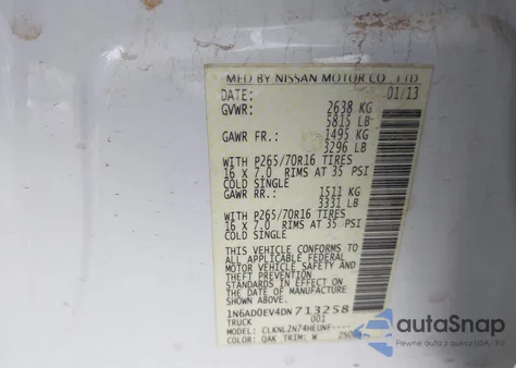 2013 Nissan Frontier Sv z USA, uszkodzony, nr VIN 1N6AD0EV4DN713258